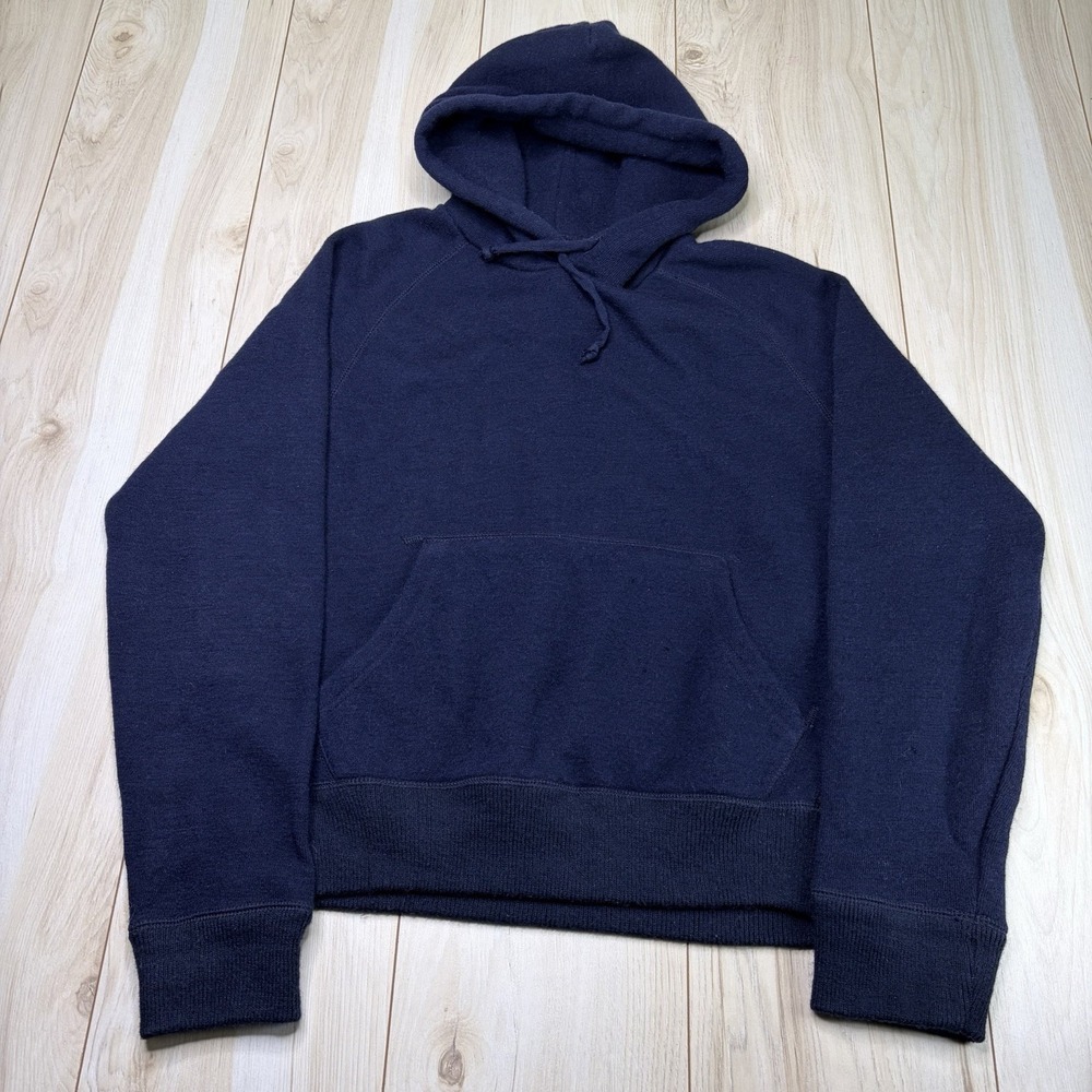 Harris Wallace New York Thick Wool Blend Hoodie Sweater Mens Small Navy Blue